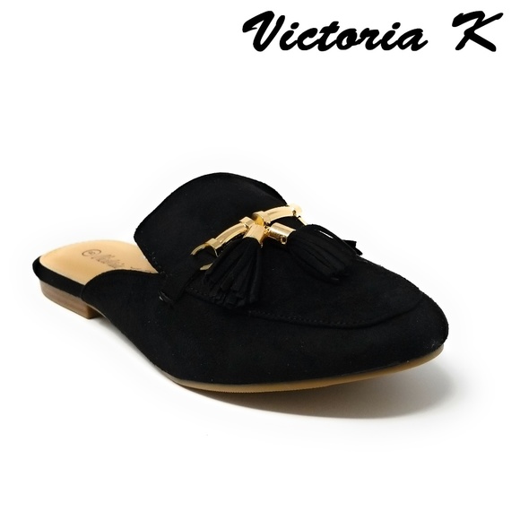Victoria K Shoes - Women Faux Suede Mules w/ Tassels, HK-7081, Black